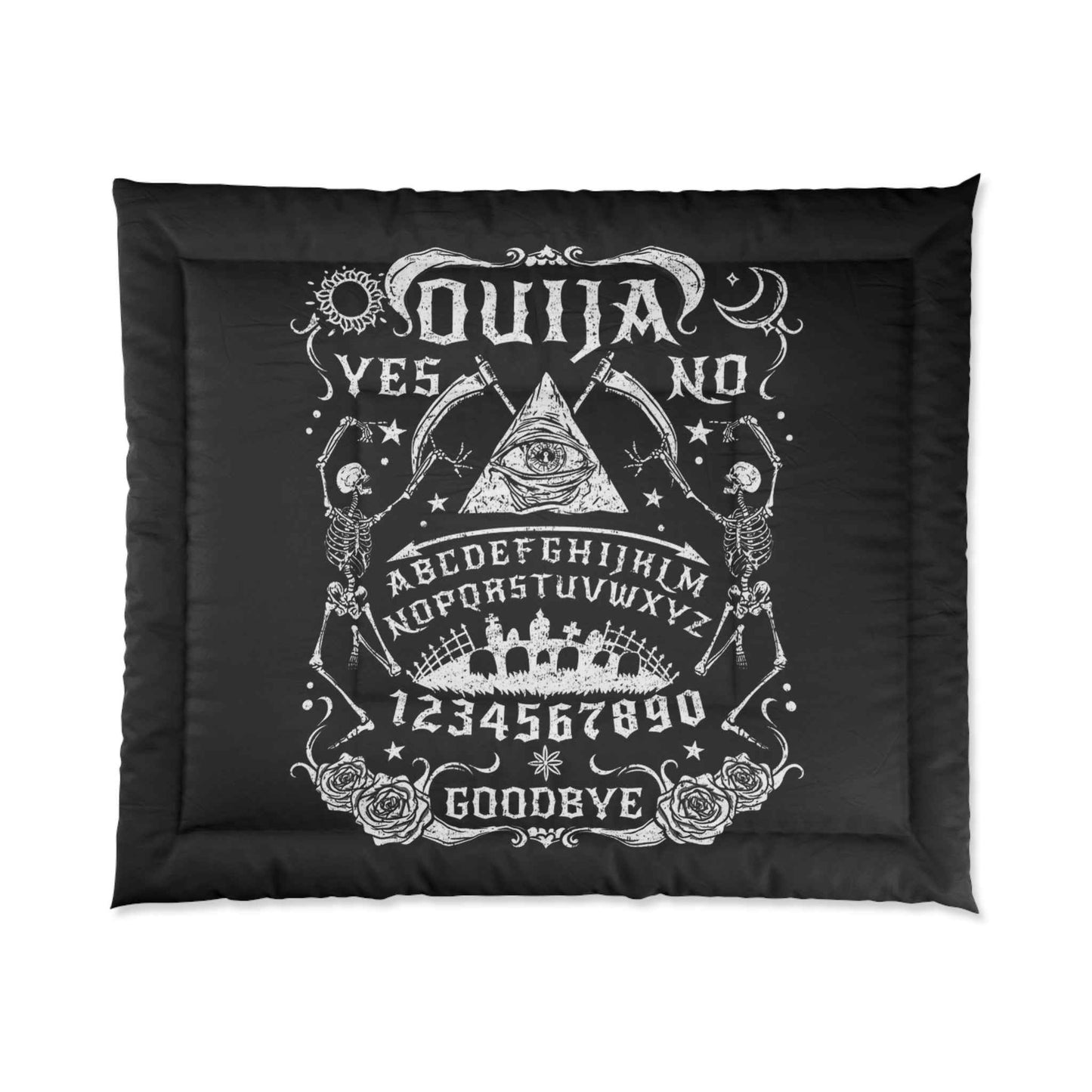 Ouija Board Comforter — Gothic Occult Bedding with 'Yes/No' Spirit Design
