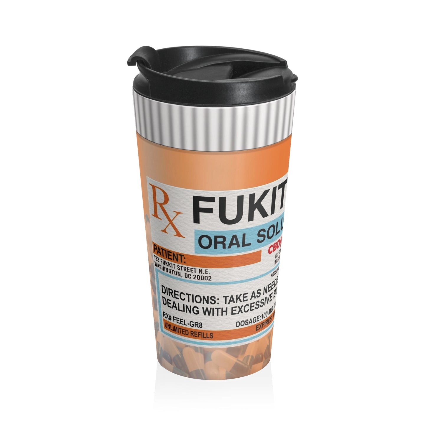 Fukitol Prescription Bottle - Stainless Steel Travel Mug