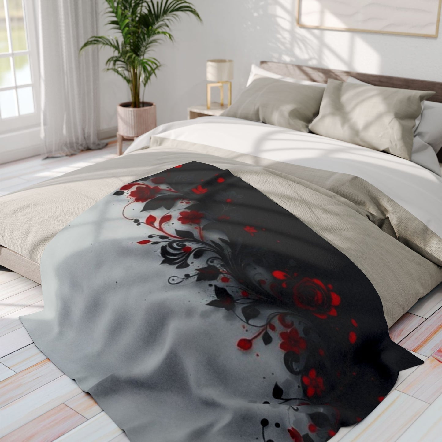Arctic Fleece Blanket - Gothic Red Rose Floral Throw