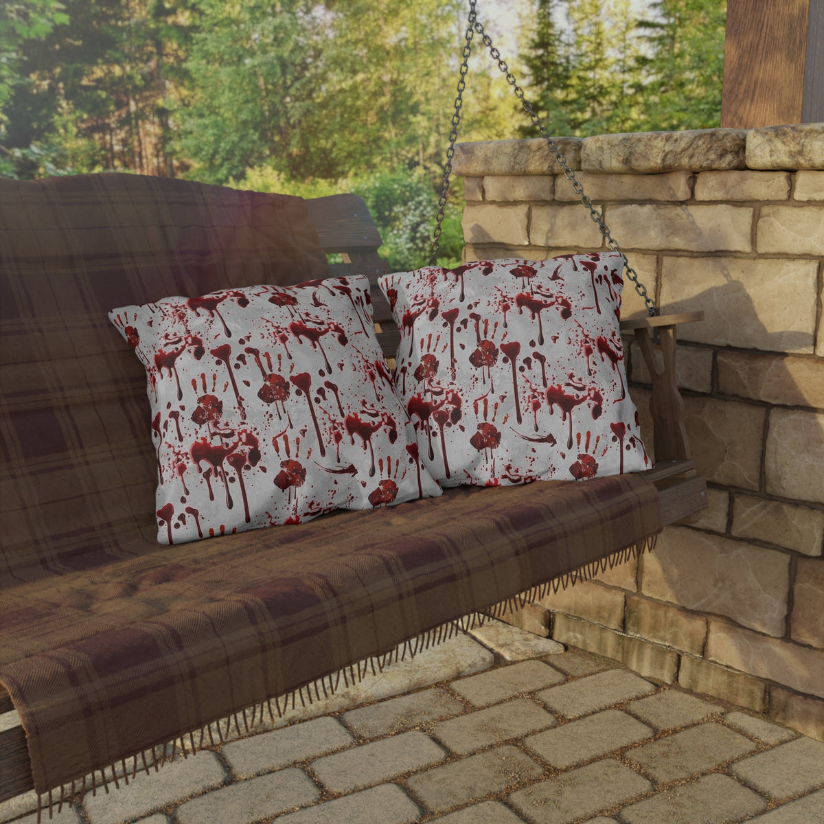 Bloody Handprint Outdoor Pillow — Halloween Horror Decorative Cushion