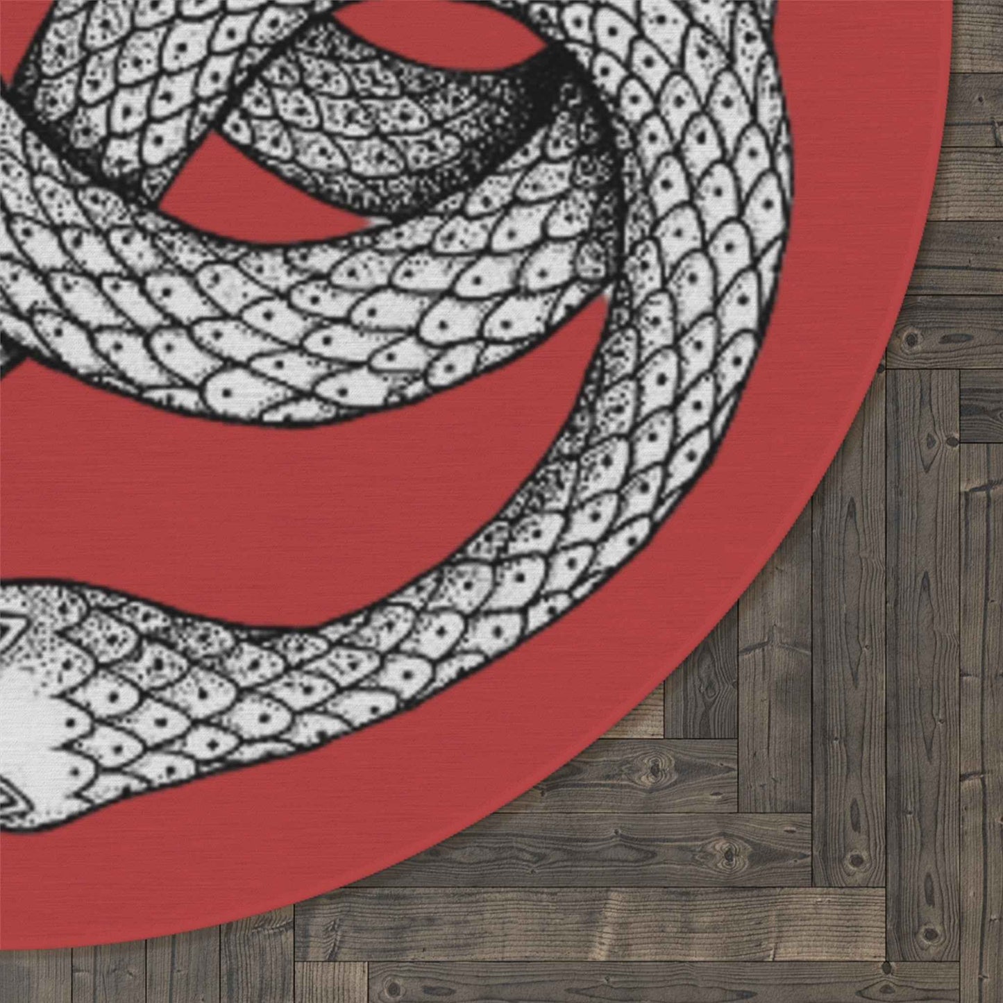 Intertwined Serpents Round Rug — Red Ouroboros Knot Floor Mat