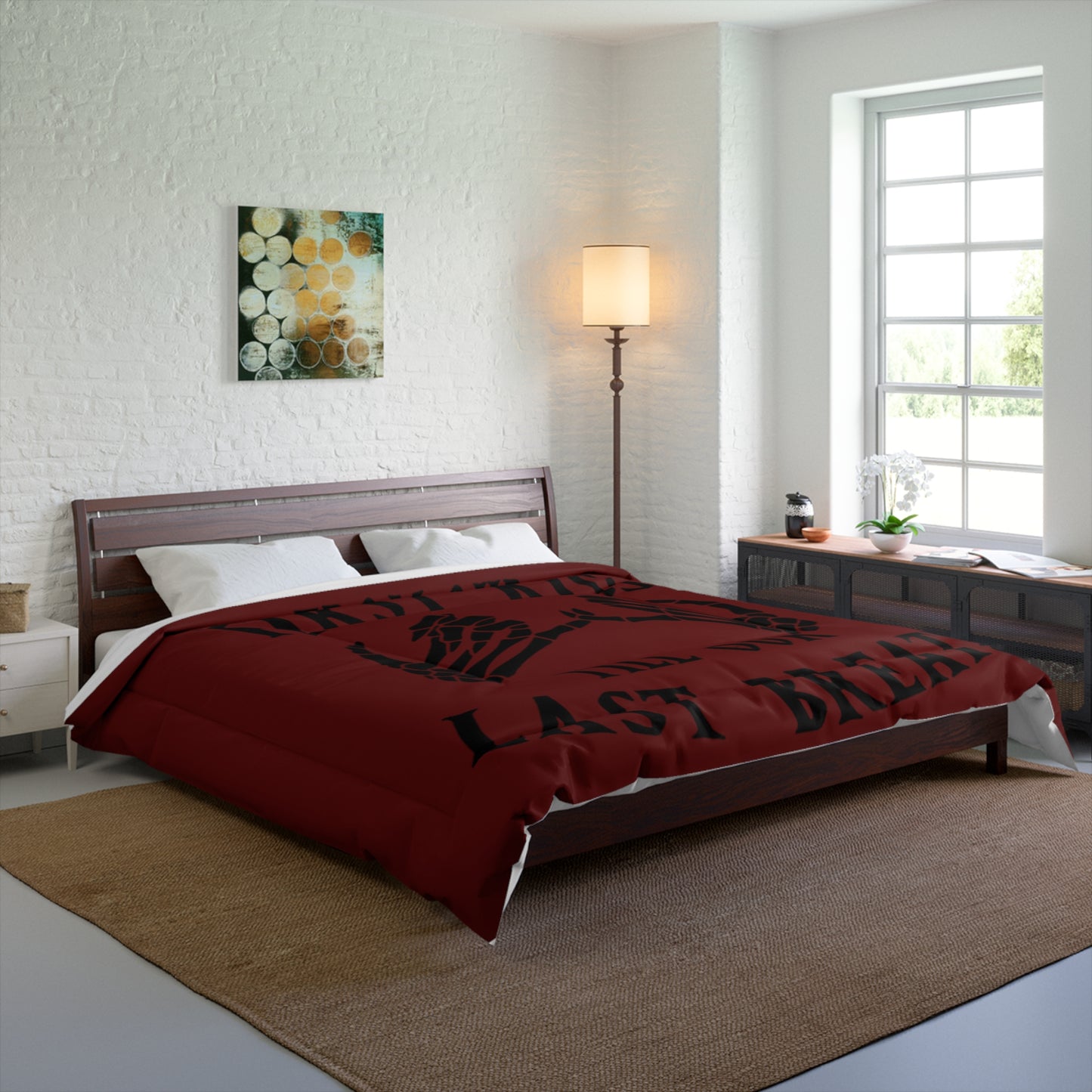 “From Our First Kiss Till Our Last Breath” Skeleton Hands Romantic Gothic Bedspread