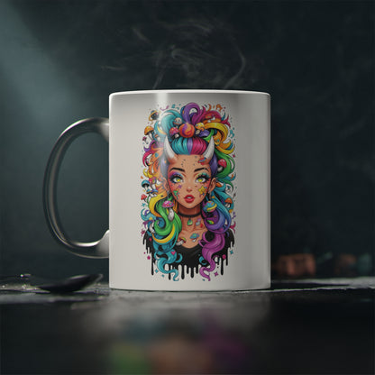 Colorful Unicorn Woman Magic Mug — Heat-Change Coffee Cup