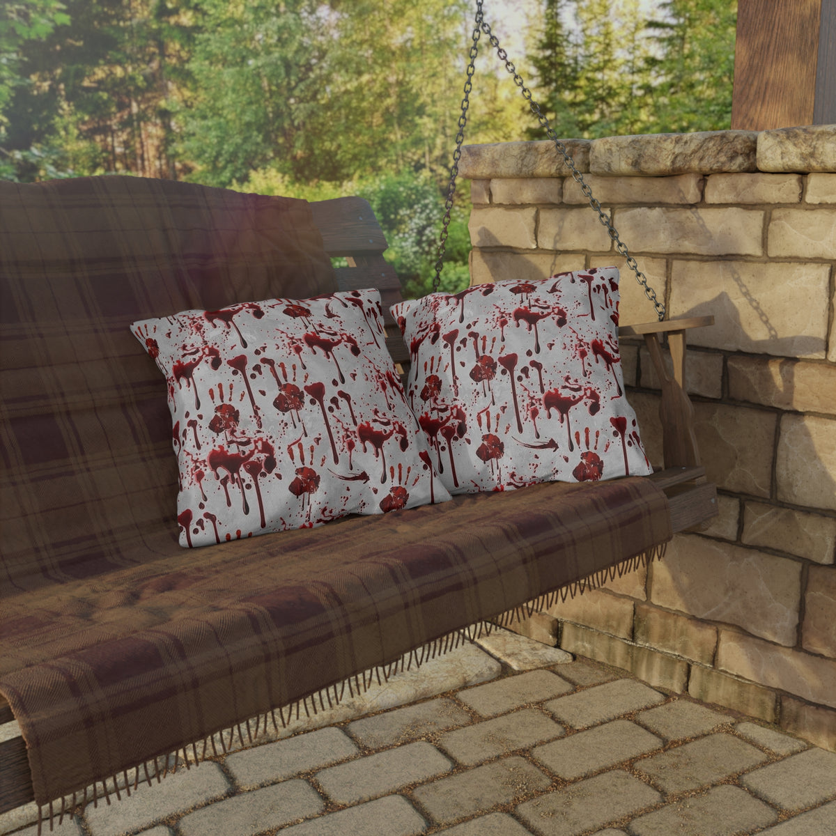 Bloody Handprint Outdoor Pillow — Halloween Horror Decorative Cushion