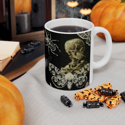 Gothic Insect Anatomy Mug — Skull, Skeleton & Moth Ceramic Coffee Cup (11oz/15oz)