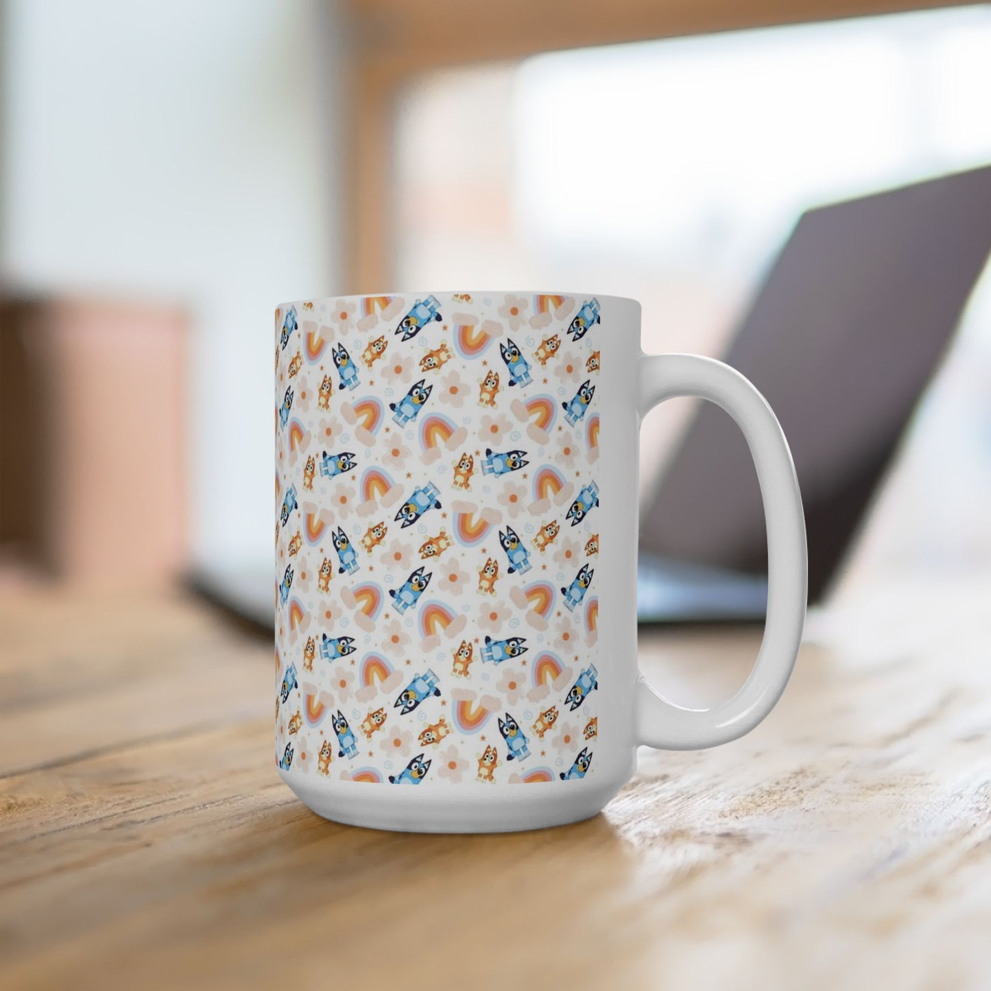 Bluey and Bingo Rainbow Pattern Ceramic Mug