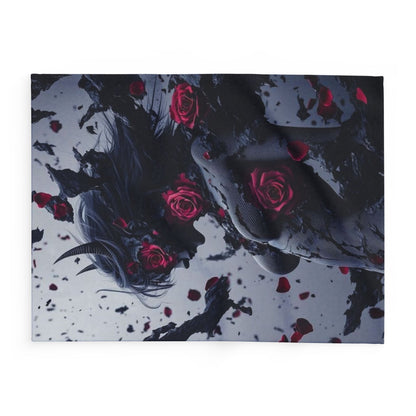 Arctic Fleece Blanket - Dark Fantasy Demon Woman with Red Roses Plush Throw