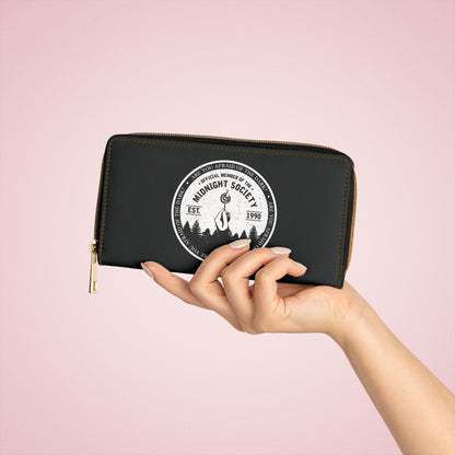 Midnight Society Zipper Wallet – Vintage Campfire Emblem Leather Wallet