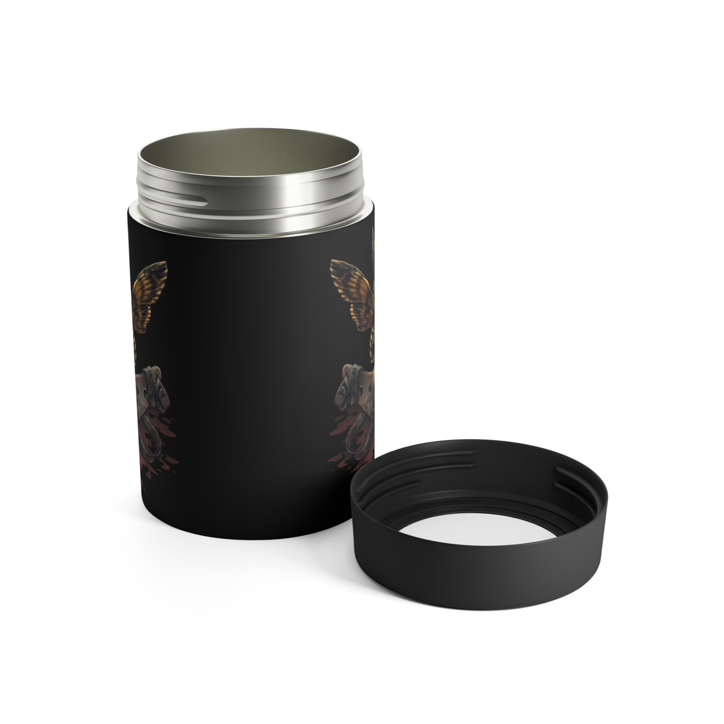 Skull & Moth Can Cooler — Gothic Insulated Can Holder