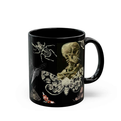 Skull & Moth Black Ceramic Mug – Gothic Skeleton and Moth Halloween Coffee Cup