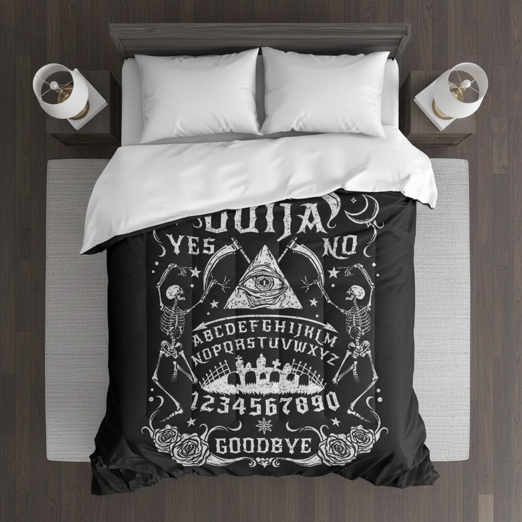 Ouija Board Comforter — Gothic Occult Bedding with 'Yes/No' Spirit Design