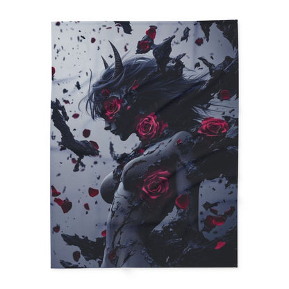 Arctic Fleece Blanket - Dark Fantasy Demon Woman with Red Roses Plush Throw