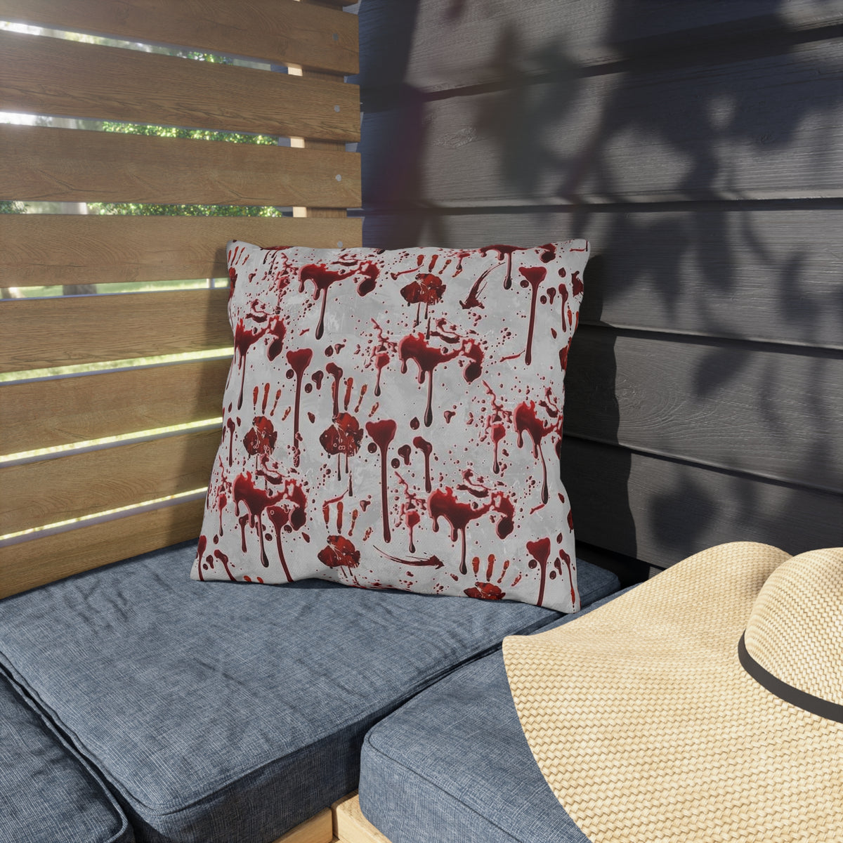 Bloody Handprint Outdoor Pillow — Halloween Horror Decorative Cushion