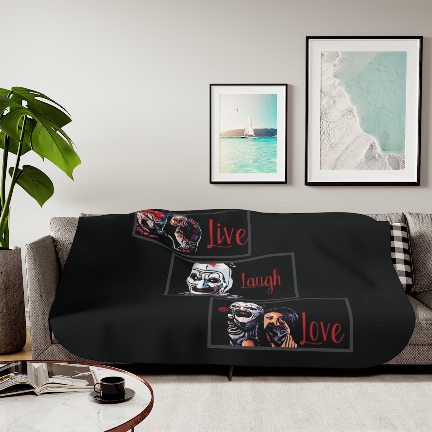 Sherpa Blanket — Live Laugh Love Creepy Clown Horror Throw