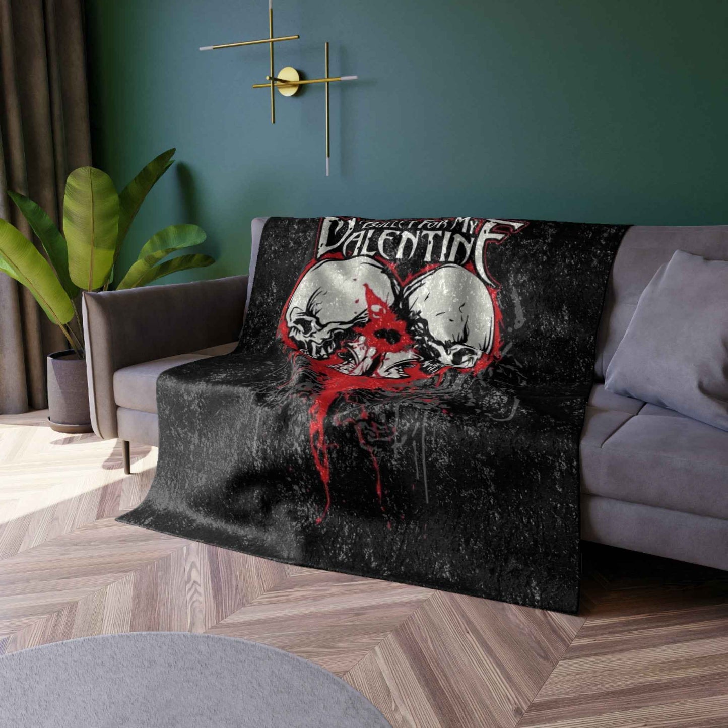 Crushed Velvet Blanket - Bullet For My Valentine Skull Heart Gothic Throw
