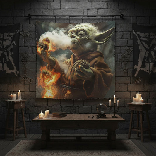 Fantasy Sage Wall Tapestry — Mystical Yoda-Inspired Meditation Art