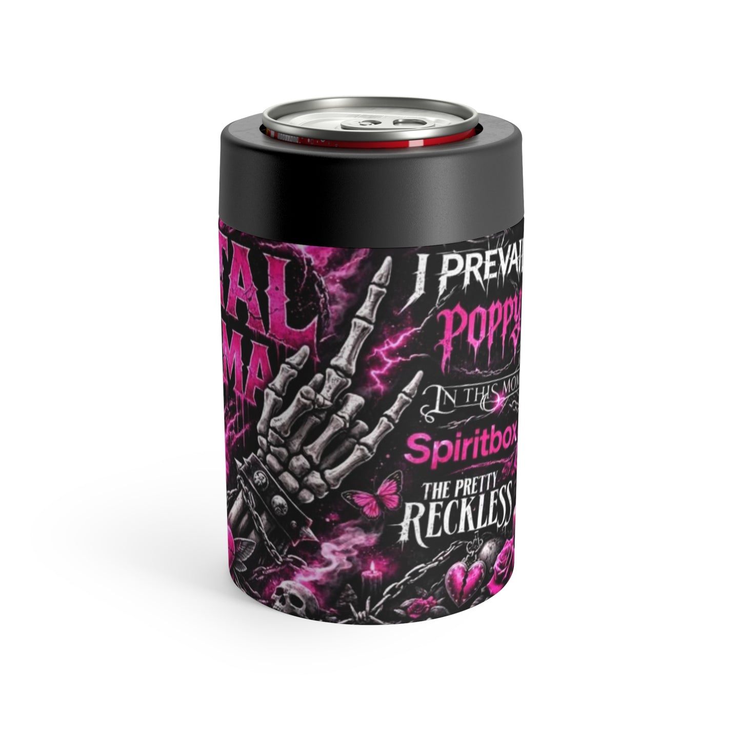 Can Holder - 'Metal Mama' Gothic Rock Can Cooler with Skull & Roses Design