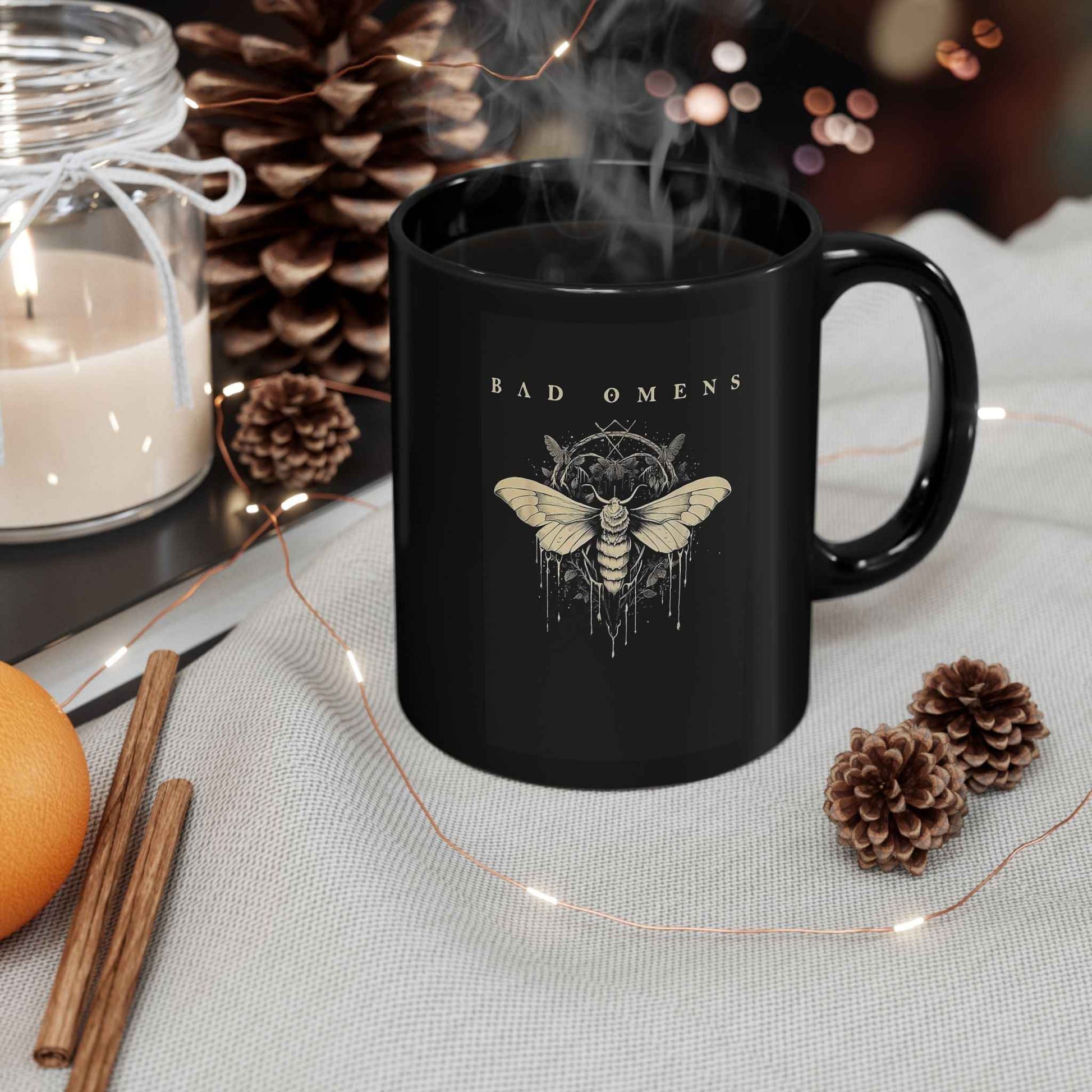 Bad Omens Moth Black Mug — Gothic Coffee Cup