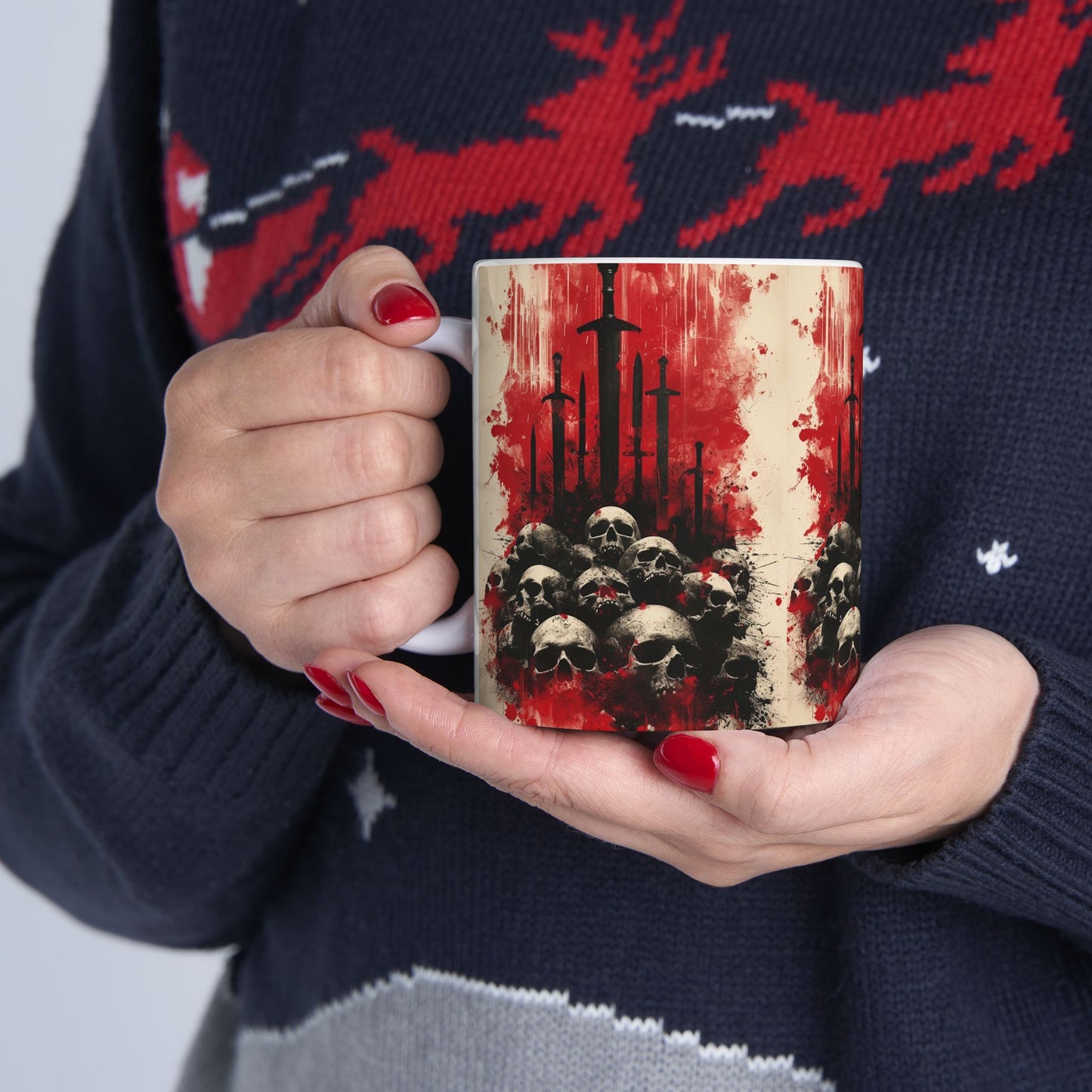Skulls & Swords Gothic Ceramic Mug — Dark Fantasy 11/15oz