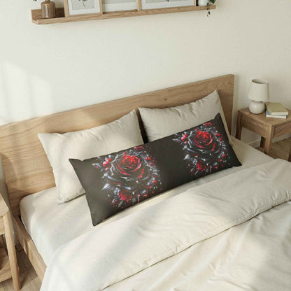 Gothic Red Rose Body Pillow — Dark Romantic Floral Bolster