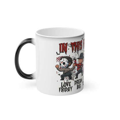 'In this house we...' Cute Horror Characters Coffee Mug