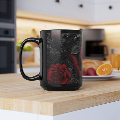 Gothic Skull & Red Snake Black Mug – Dark Rose Raven Coffee Cup