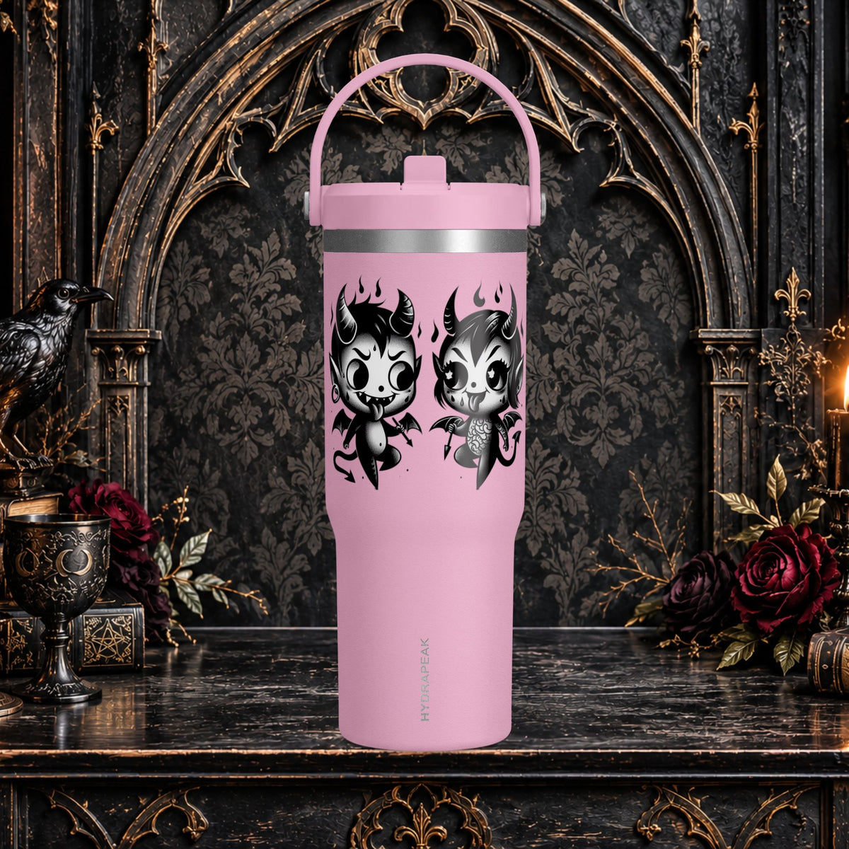 Gothic Cute Devil Couple Insulated Travel Mug