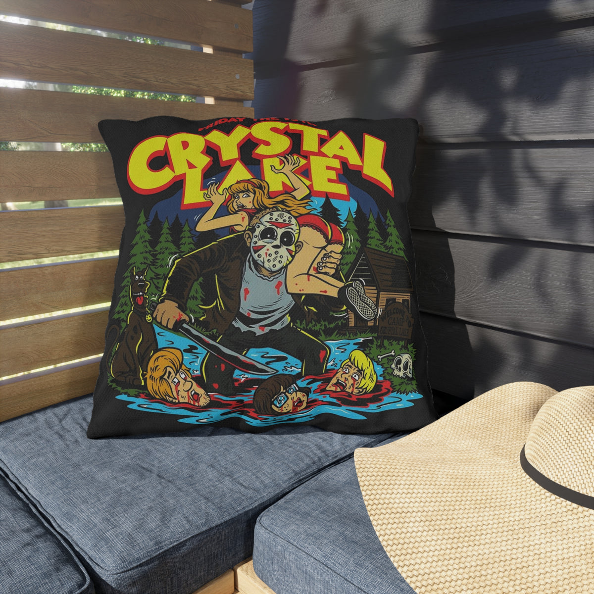 Crystal Lake Horror Outdoor Pillow — Friday the 13th Cabin Camp Pillow