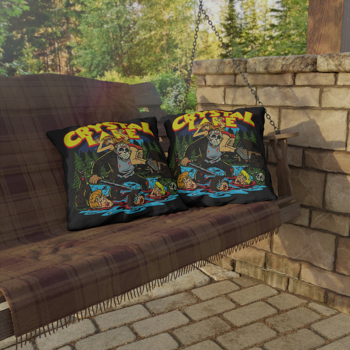 Crystal Lake Horror Outdoor Pillow — Friday the 13th Cabin Camp Pillow
