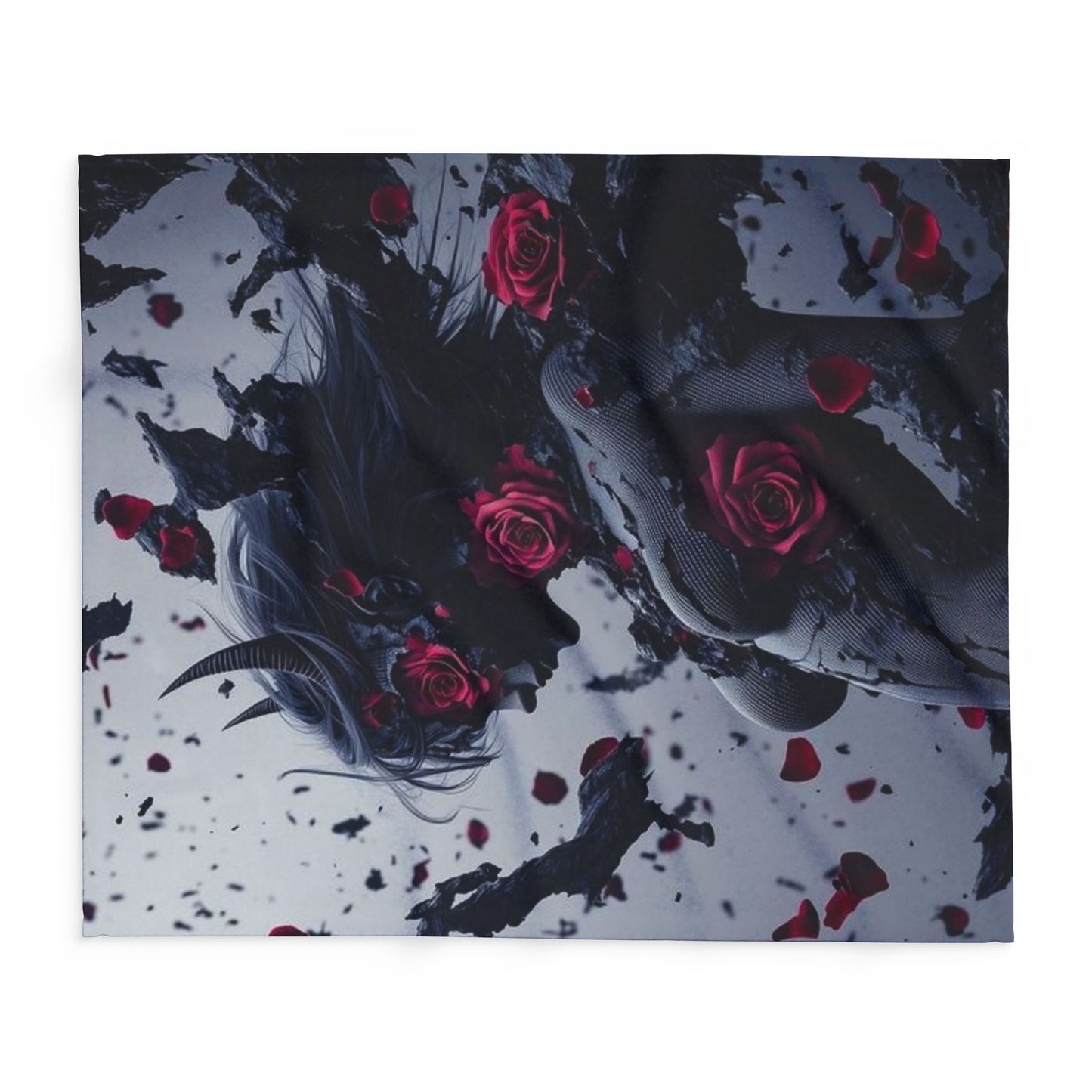 Arctic Fleece Blanket - Dark Fantasy Demon Woman with Red Roses Plush Throw