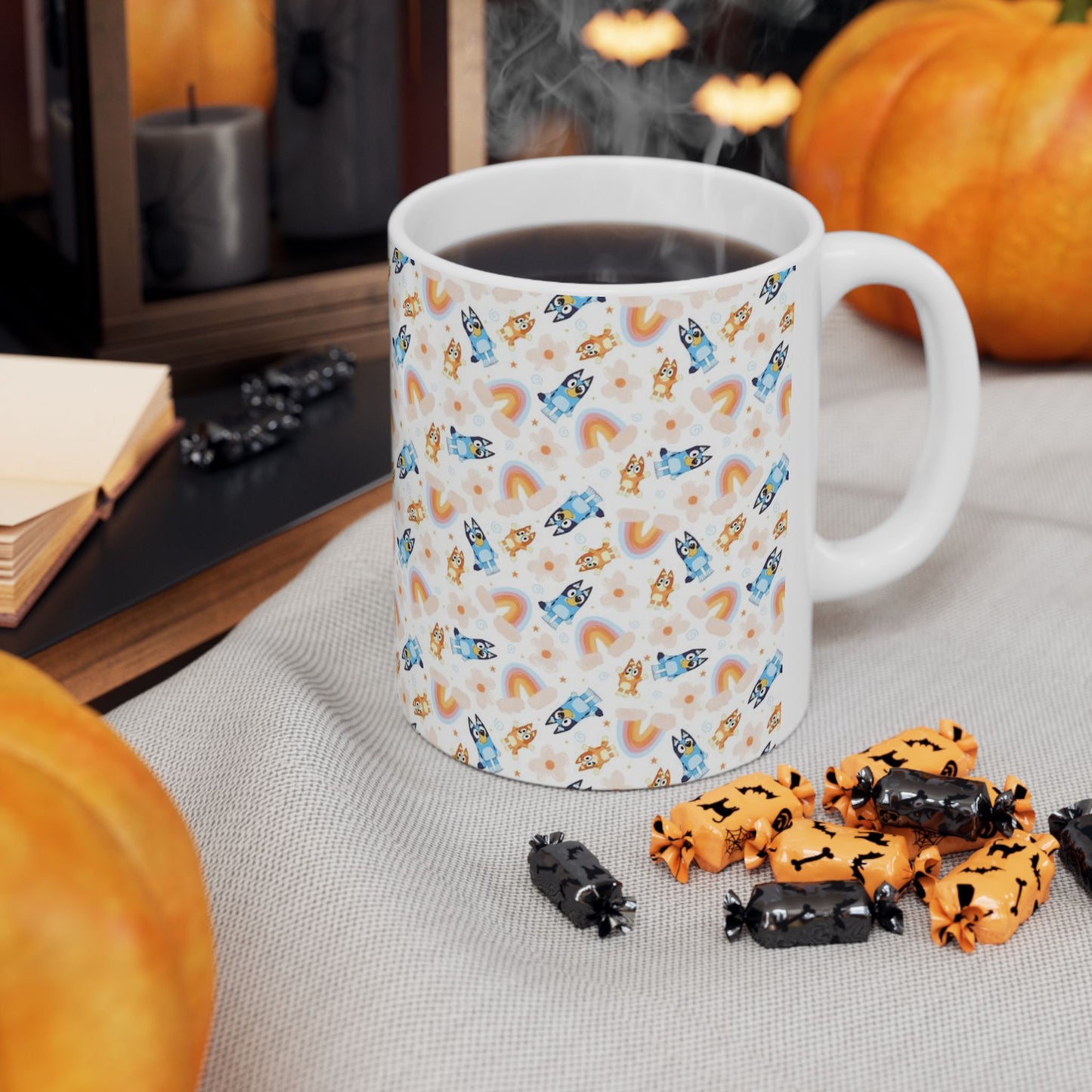 Bluey and Bingo Rainbow Pattern Ceramic Mug