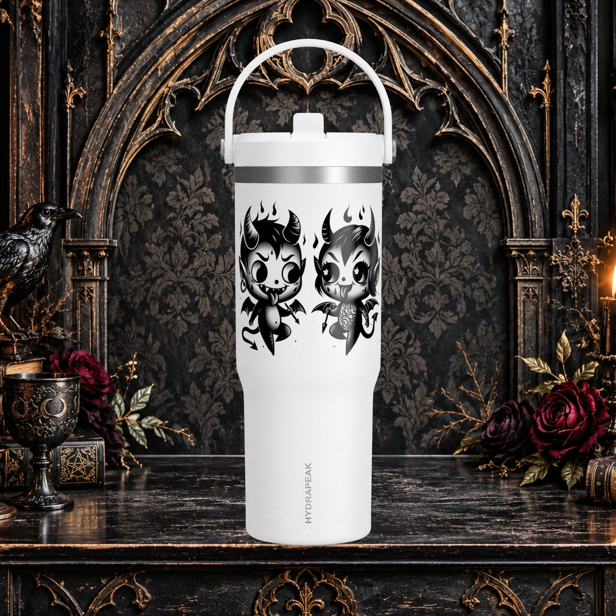 Gothic Cute Devil Couple Insulated Travel Mug