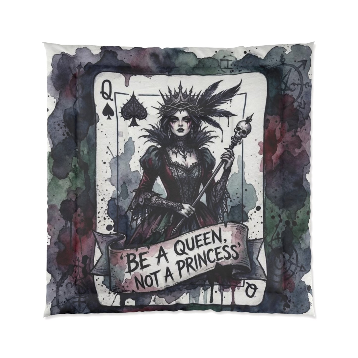 Queen of Spades Comforter – "Be a Queen, Not a Princess" Gothic Playing Card Bedspread