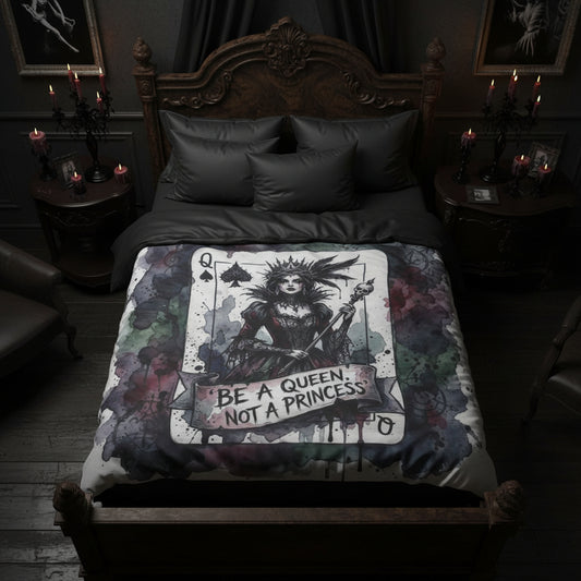 Queen of Spades Comforter – "Be a Queen, Not a Princess" Gothic Playing Card Bedspread