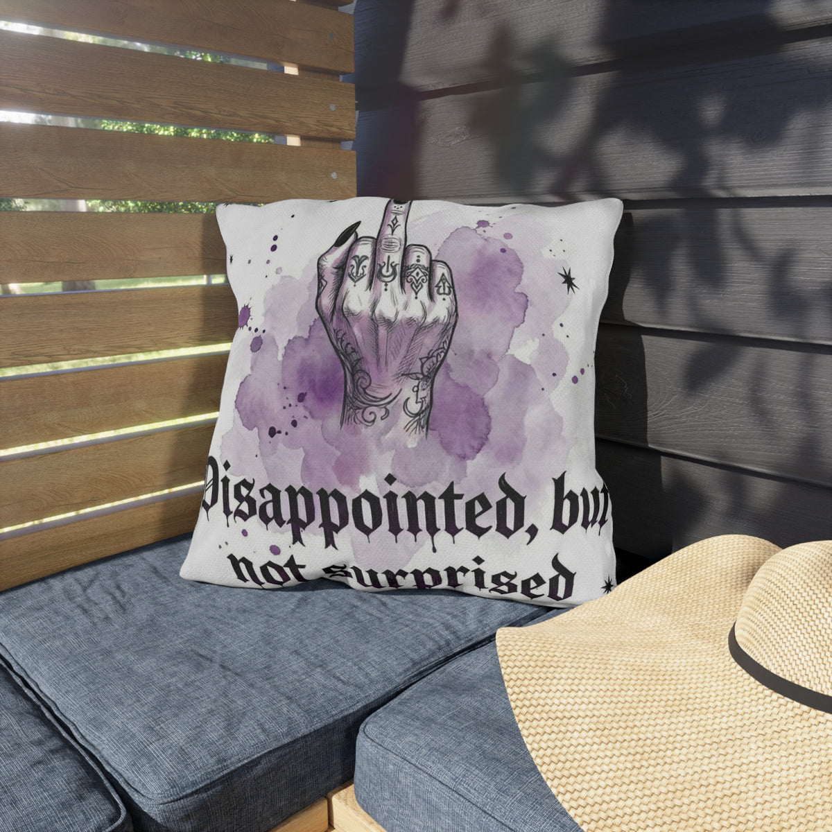 Outdoor Pillow — "Disappointed, But Not Surprised" Gothic Middle Finger Accent Pillow