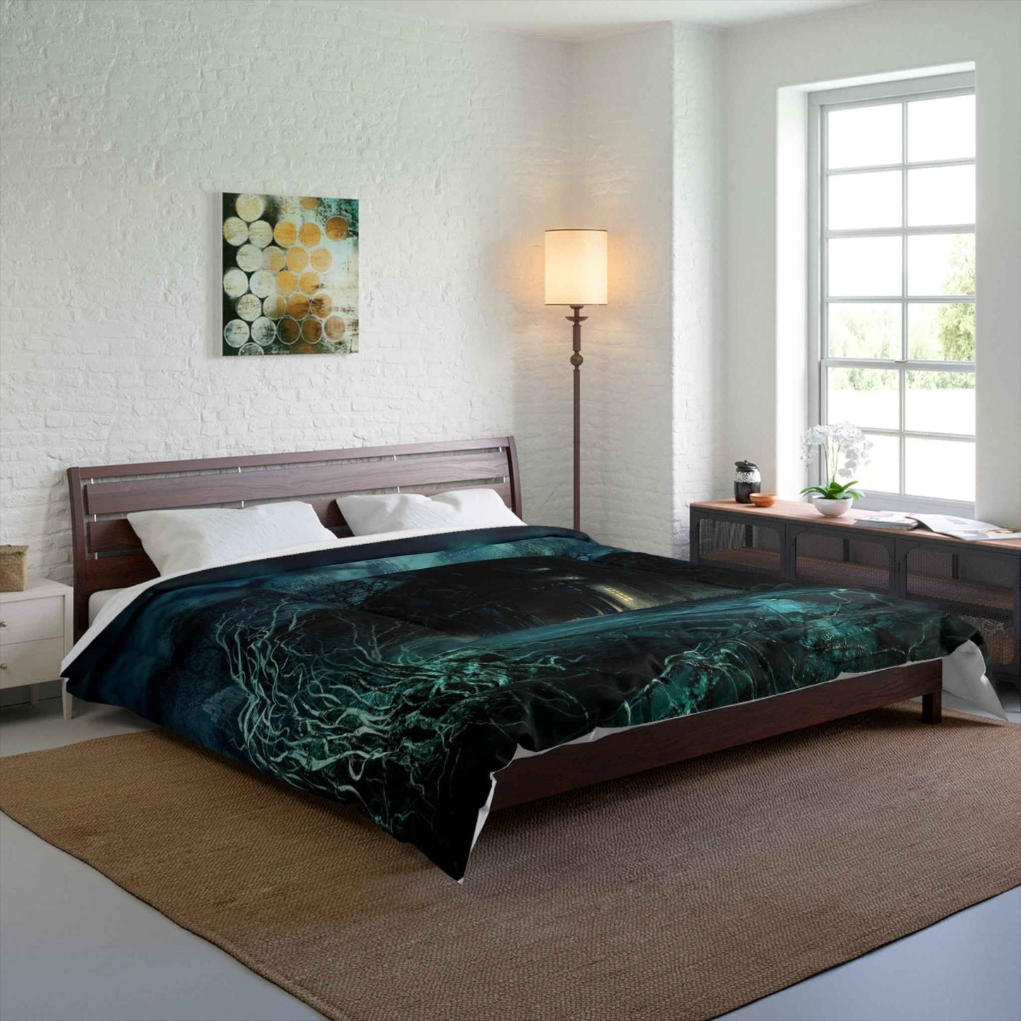 Gothic Moonlit Castle Comforter — Dark Haunted Forest Bedding