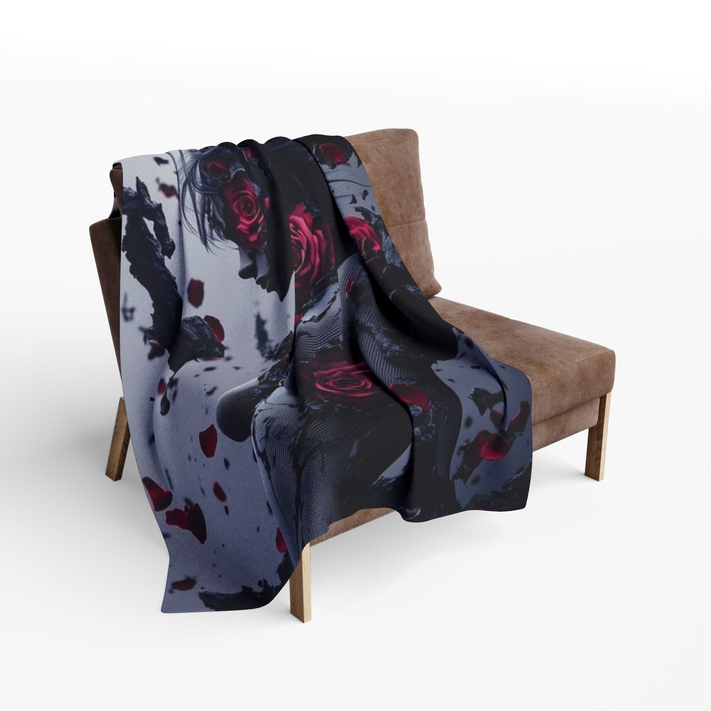 Arctic Fleece Blanket - Dark Fantasy Demon Woman with Red Roses Plush Throw