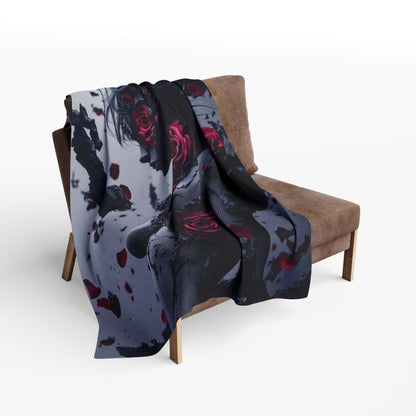 Arctic Fleece Blanket - Dark Fantasy Demon Woman with Red Roses Plush Throw