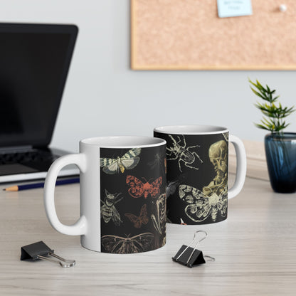 Gothic Insect Anatomy Mug — Skull, Skeleton & Moth Ceramic Coffee Cup (11oz/15oz)