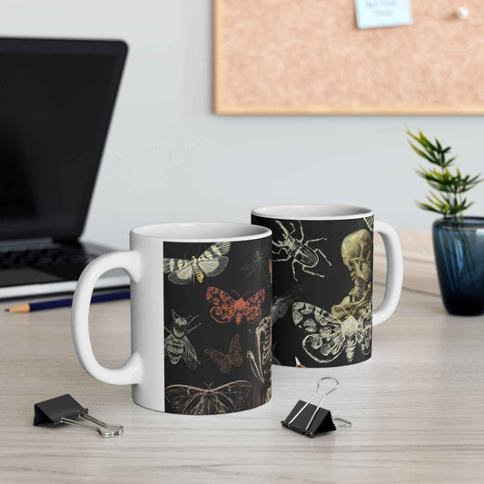 Gothic Insect Anatomy Mug — Skull, Skeleton & Moth Ceramic Coffee Cup (11oz/15oz)