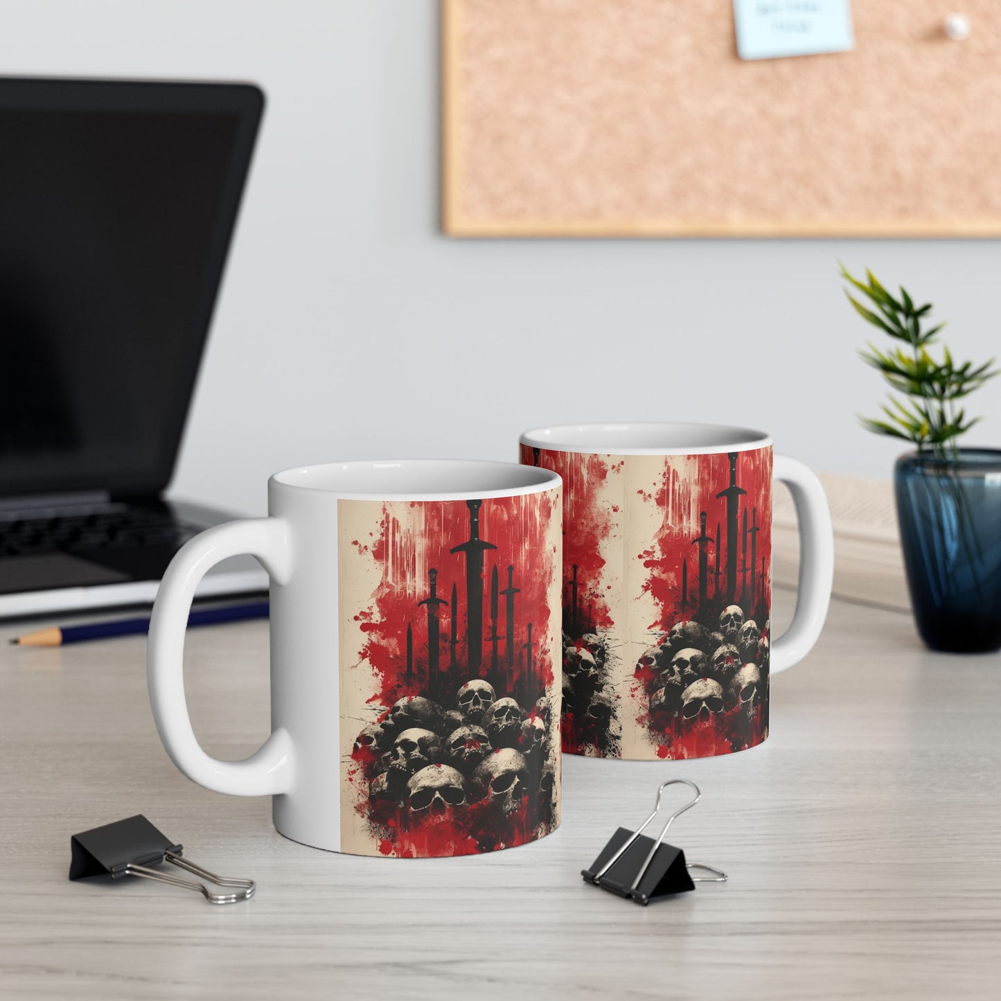 Skulls & Swords Gothic Ceramic Mug — Dark Fantasy 11/15oz