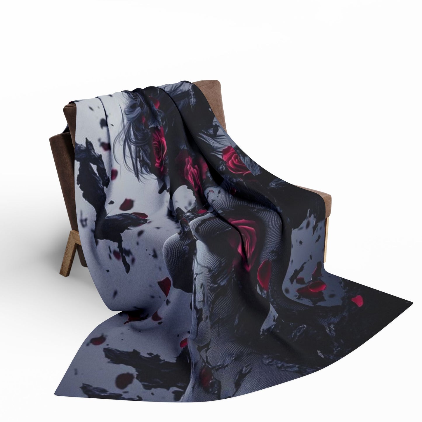 Arctic Fleece Blanket - Dark Fantasy Demon Woman with Red Roses Plush Throw