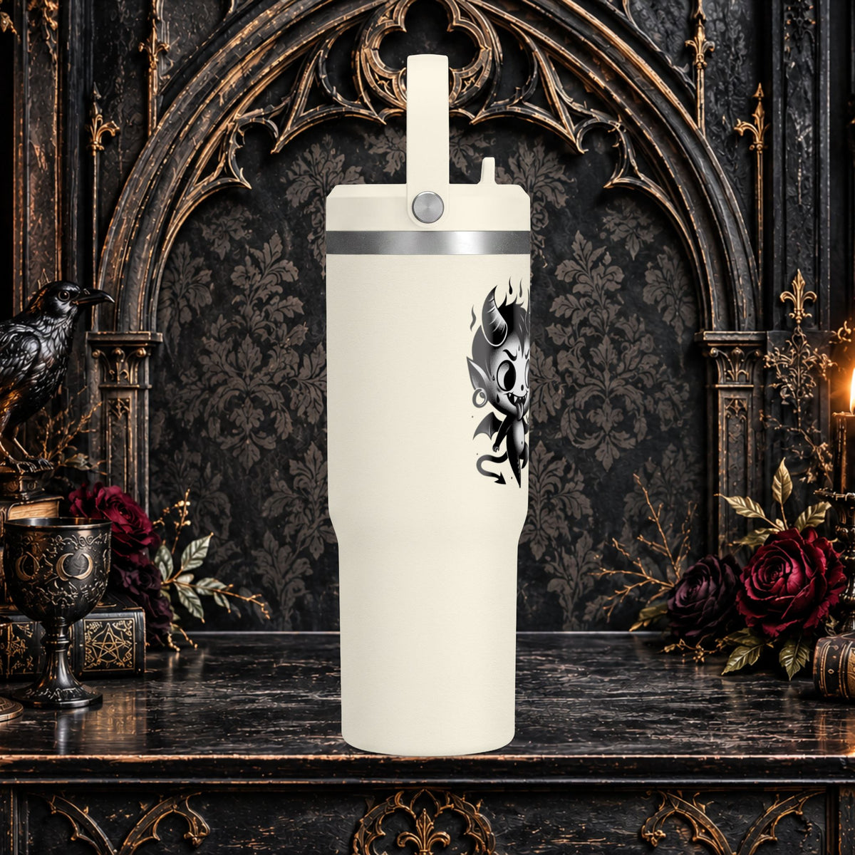 Gothic Cute Devil Couple Insulated Travel Mug