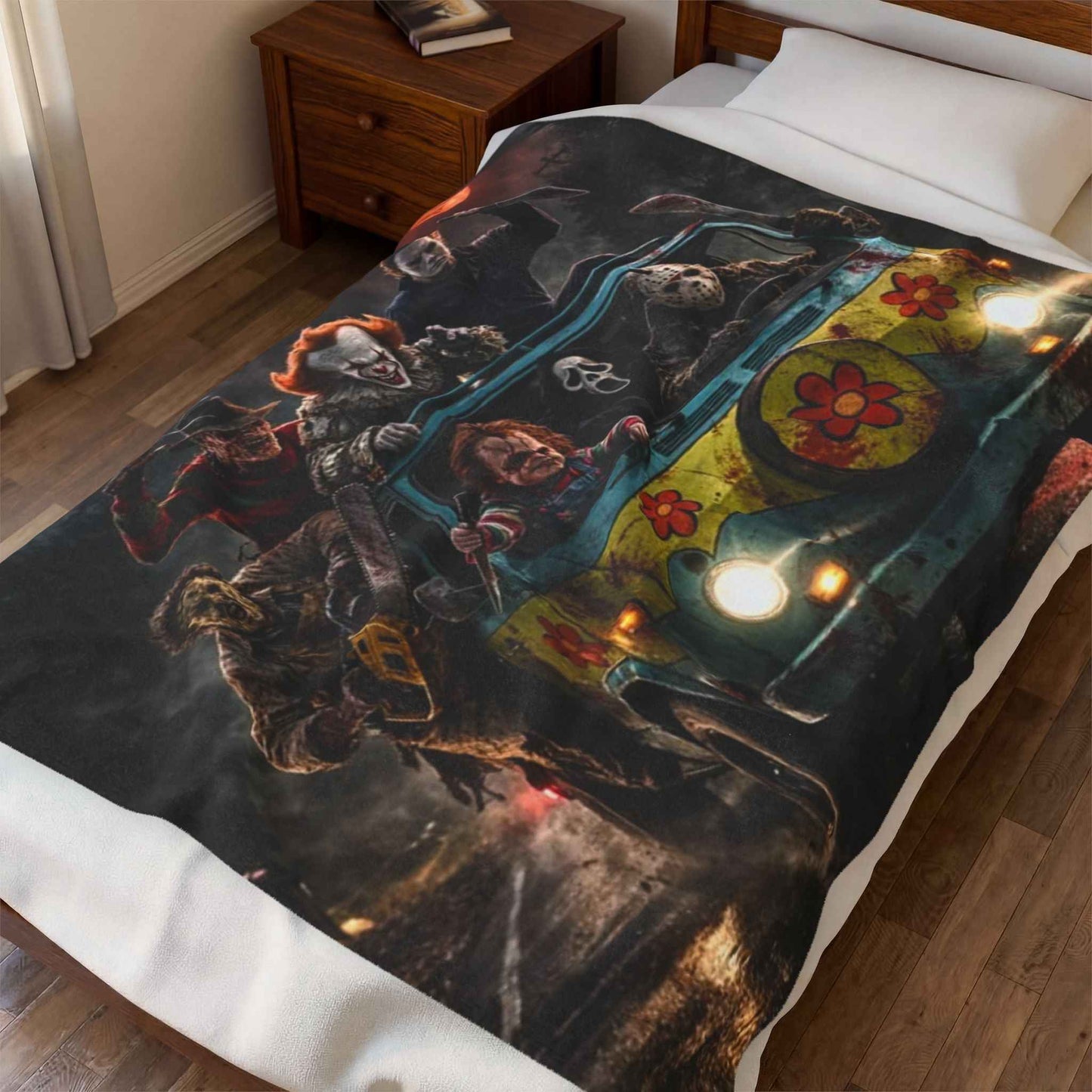 Retro Horror Van Scene Throw - Velveteen Plush Blanket