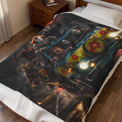 Retro Horror Van Scene Throw - Velveteen Plush Blanket