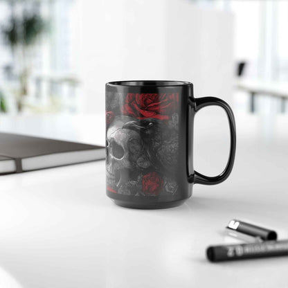 Gothic Skull & Red Snake Black Mug – Dark Rose Raven Coffee Cup