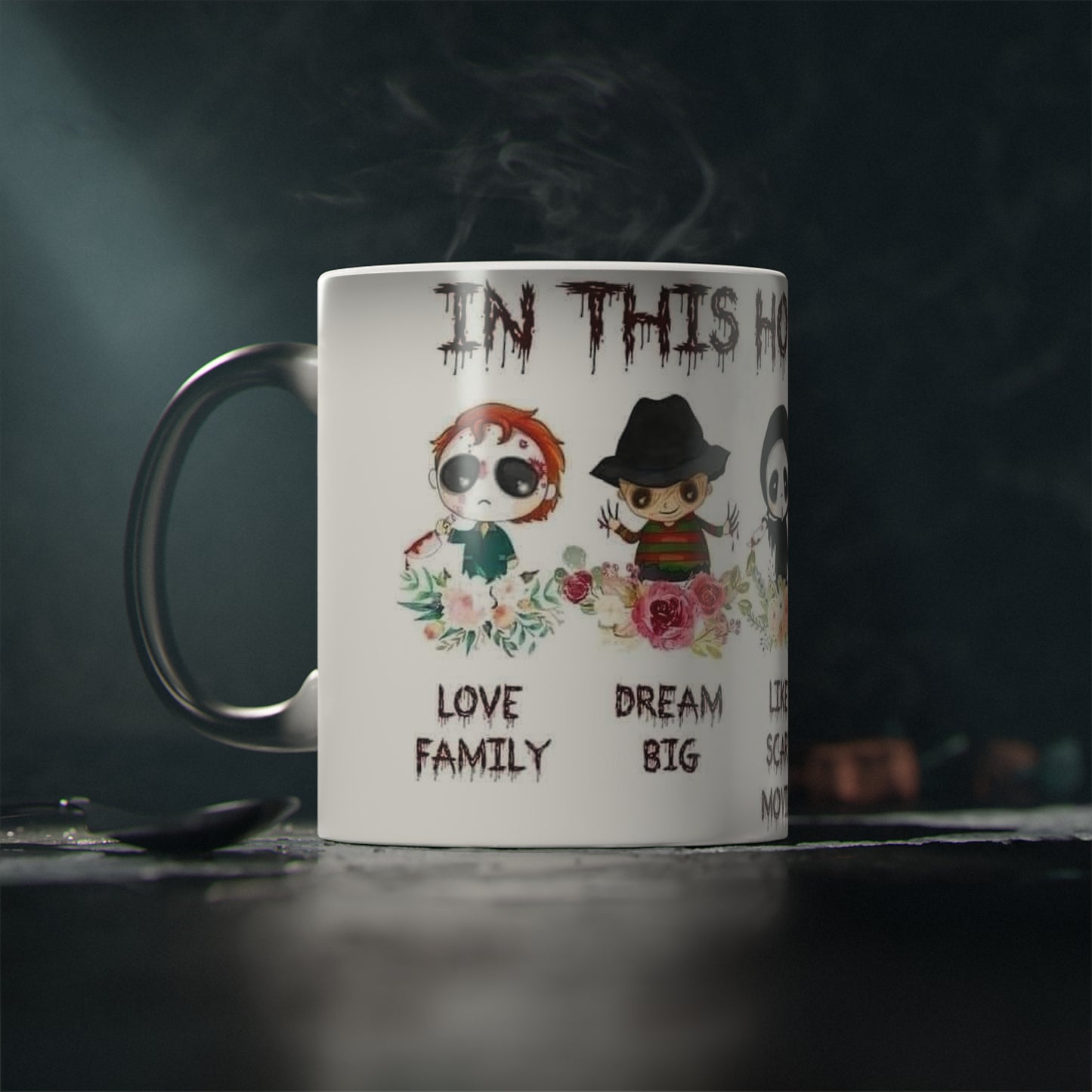 Magic Mug — 'This House Wears Black' Cute Horror Characters Coffee Mug