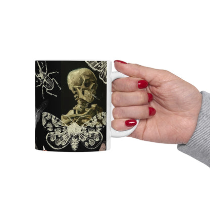Gothic Insect Anatomy Mug — Skull, Skeleton & Moth Ceramic Coffee Cup (11oz/15oz)