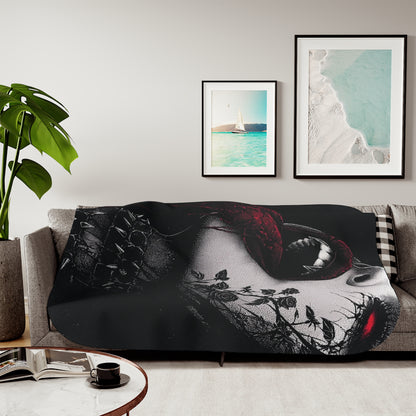 Gothic Vampire Face Sherpa Blanket – Dark Rose Tattoo Cozy Throw