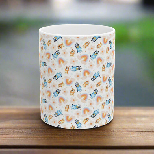 Bluey and Bingo Rainbow Pattern Ceramic Mug